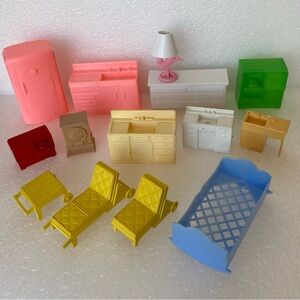 Mixed Lot of Assorted Vintage Plastic Dollhouse Furniture - Marx, Superior